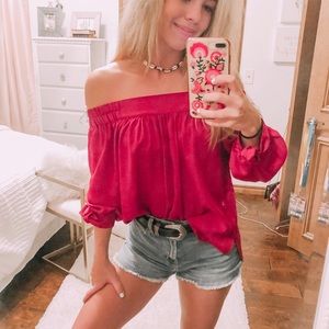 Red off the shoulder blouse !!